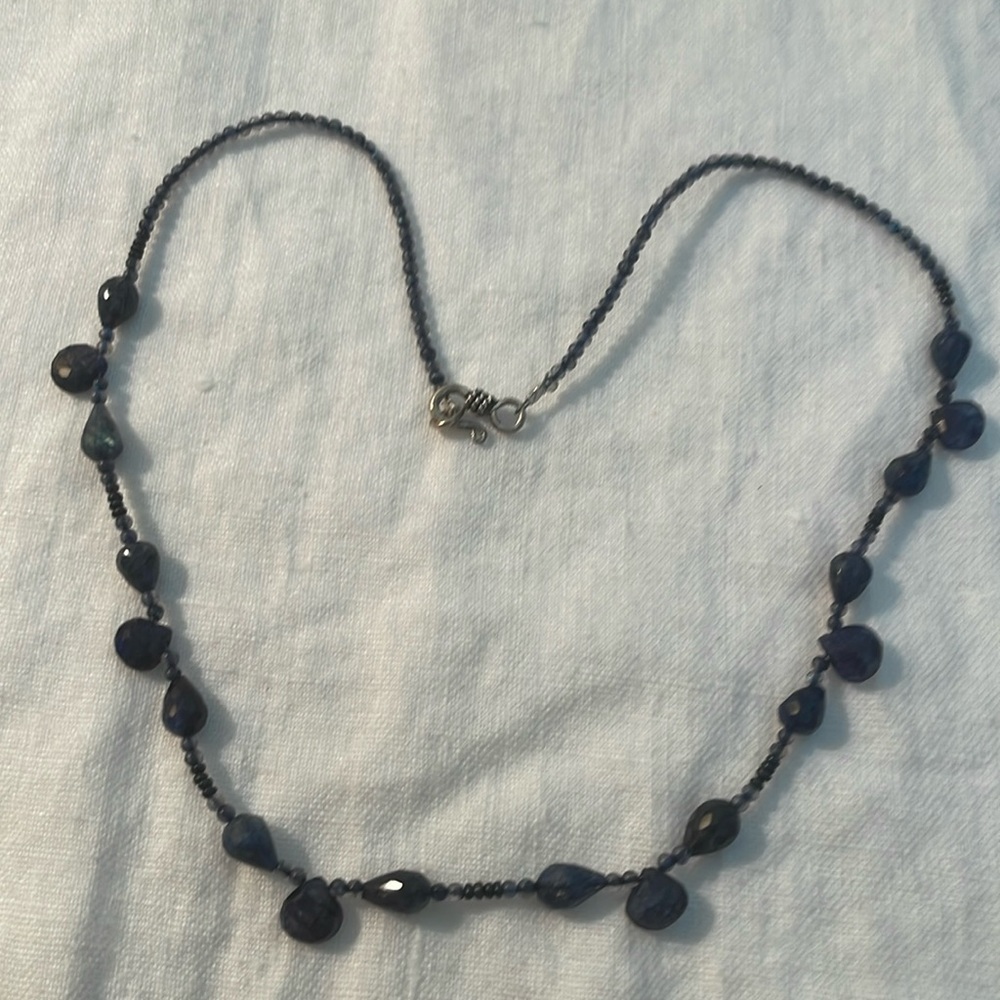 Blue Dyed Labradorite and Thai Silver Necklace